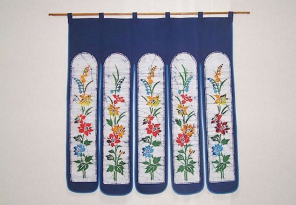 Photo1: Kyoto Noren SB Japanese batik door curtain Suzu Convallaria navyblue 85cm x 90cm