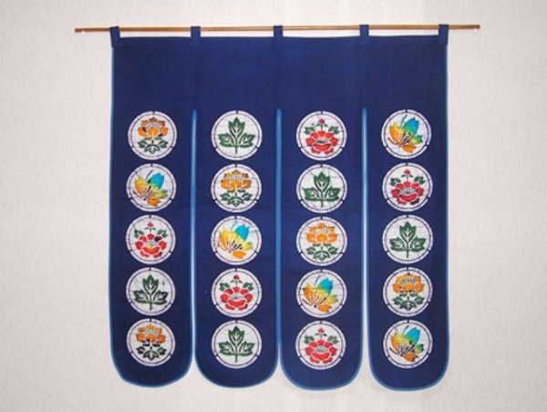 Photo1: Kyoto Noren SB Japanese batik door curtain Chou Butterfly navy blue 85cm x 90cm