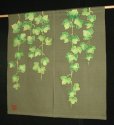 Photo1: Kyoto Noren SB Japanese batik door curtain Tsuta Ivy olive-green 85cm x 90cm (1)