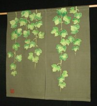 Kyoto Noren SB Japanese batik door curtain Tsuta Ivy olive-green 85cm x 90cm