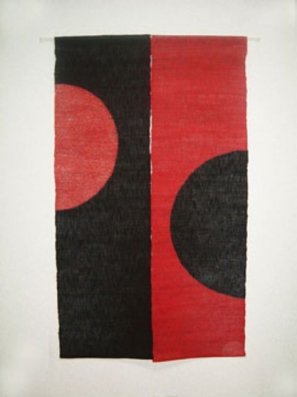 Photo1: Kyoto Noren SB Japanese batik door curtain Han Semicircle black/red 88cm x 150cm