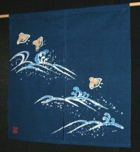 Kyoto Noren SB Japanese batik door curtain Chidori Plover blue 85cm x 90cm