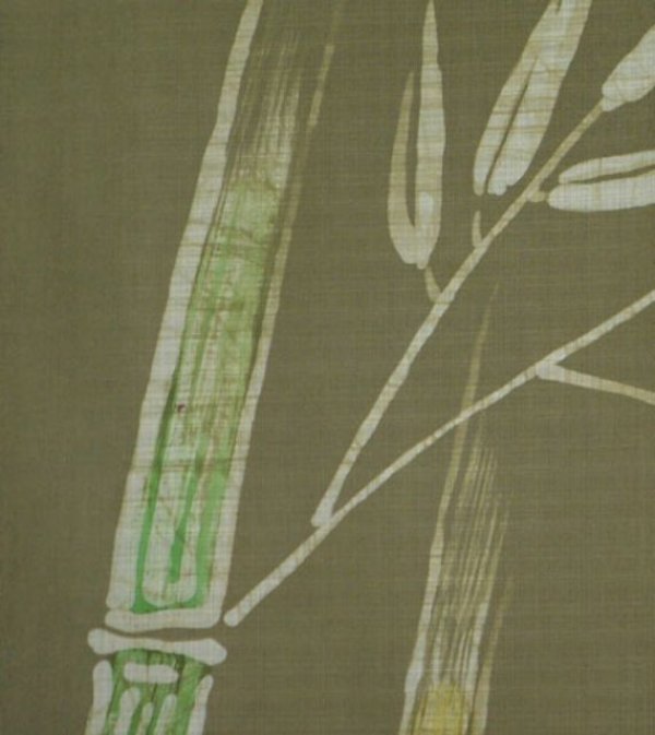 Photo2: Kyoto Noren SB Japanese batik door curtain Suzume Sparrow ol.green 85cm x 150cm