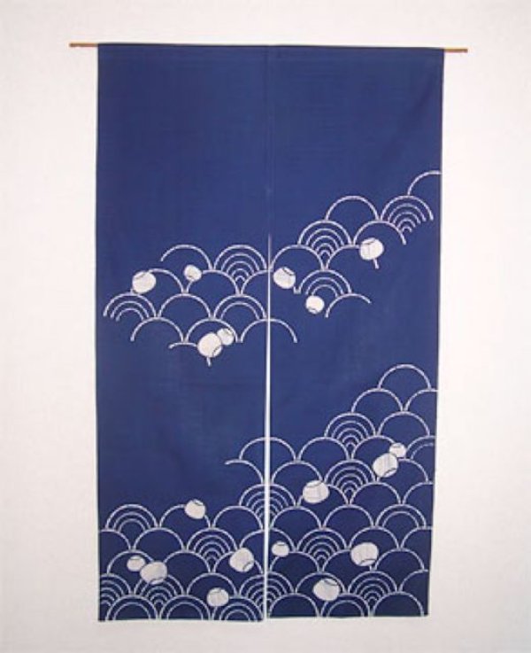 Photo2: Kyoto Noren SB Japanese batik door curtain Nami Wave navy blue 85cm x 150cm