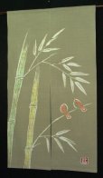 Photo1: Kyoto Noren SB Japanese batik door curtain Suzume Sparrow ol.green 85cm x 150cm (1)