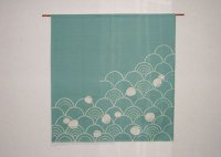 Kyoto Noren SB Japanese batik door curtain Nami Wave green 85cm x 90cm