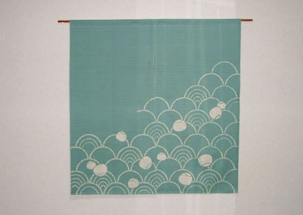 Photo1: Kyoto Noren SB Japanese batik door curtain Nami Wave green 85cm x 90cm