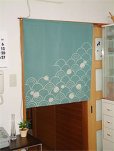 Photo3: Kyoto Noren SB Japanese batik door curtain Nami Wave green 85cm x 90cm (3)