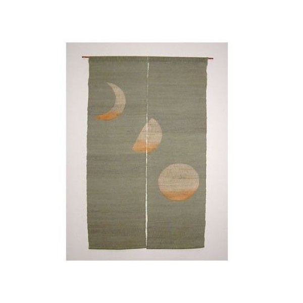 Photo3: Kyoto Noren SB Japanese batik door curtain Tsuki Moon green 88cm x 150cm