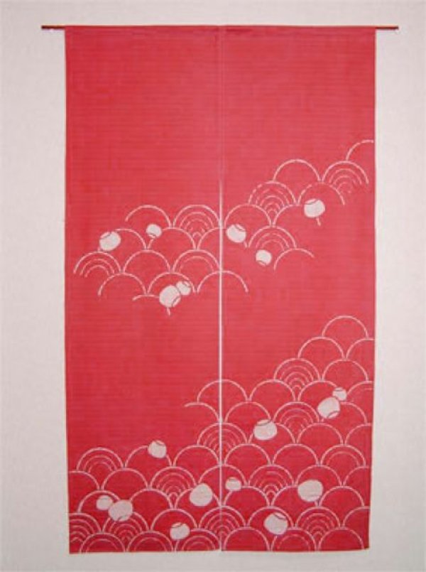 Photo1: Kyoto Noren SB Japanese batik door curtain Nami Wave rose 85cm x 150cm