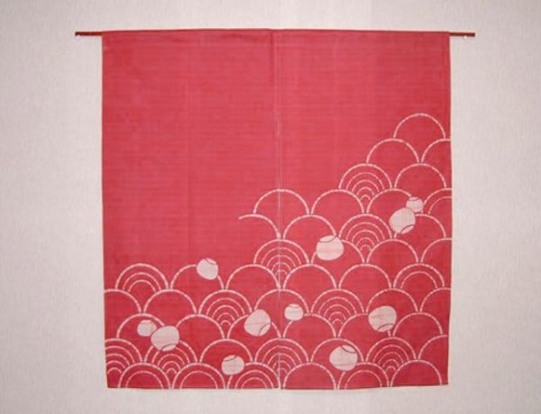 Photo1: Kyoto Noren SB Japanese batik door curtain Nami Wave rose 85cm x 90cm