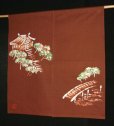 Photo1: Kyoto Noren SB Japanese batik door curtain Yamadera Temple brown 85cm x 90cm (1)