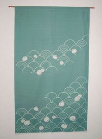 Kyoto Noren SB Japanese batik door curtain Nami Wave green 85cm x 150cm
