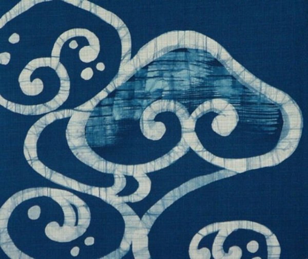 Photo2: Kyoto Noren SB Japanese batik door curtain Hatou Crest of wave blue 85cm x 120cm