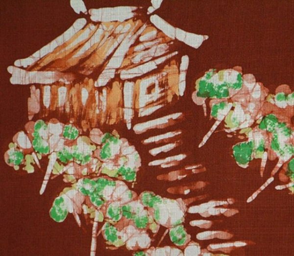 Photo2: Kyoto Noren SB Japanese batik door curtain Yamadera Temple brown 85cm x 90cm