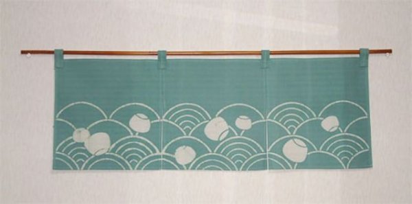 Photo1: Kyoto Noren SB Japanese batik door curtain Nami Wave green 85cm x 30cm