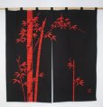 Photo1: Kyoto Noren SB Japanese batik door curtain Take Bamboo red/black 85cm x 90cm (1)