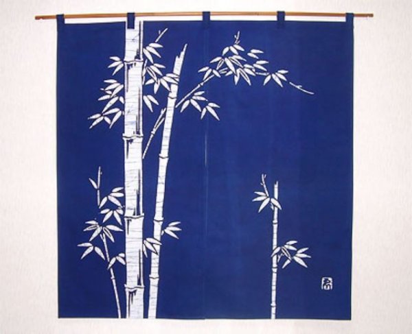 Photo2: Kyoto Noren SB Japanese batik door curtain Take Bamboo navy blue 85cm x 90cm