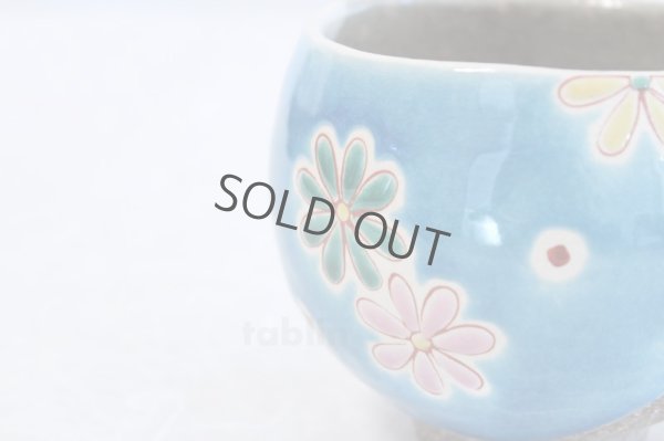 Photo5: Kutani porcelain ippuku tea bowl chawan Matcha Green Tea Japanese blue flower