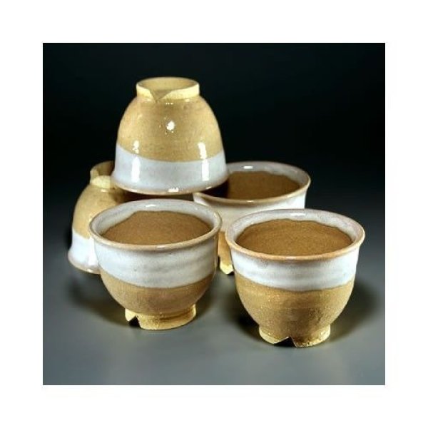 Photo1: Hagi ware Senryuzan climbing kiln Japanese yunomi tea cups hai nuri set of 5