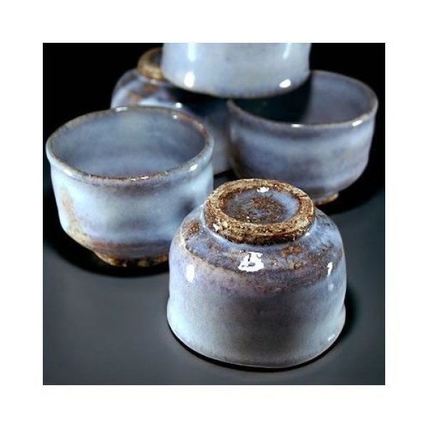 Photo2: Hagi ware Senryuzan climbing kiln Japanese yunomi tea cups blue glaze set of 5