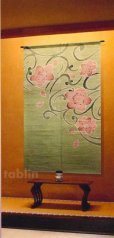 Photo2: Kyoto Noren MYS Japanese Linen door curtain Sakura olive 88 x 150cm (2)