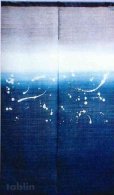 Photo1: Kyoto Noren MYS Japanese Linen door curtain ryou Cool rain deep blue 88 x 150cm (1)