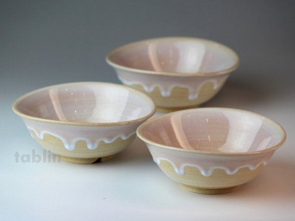 Photo1: Hagi ware Japanese bowls Shizuku Dew W130mm set of 3