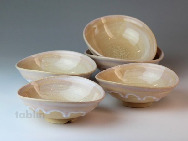 Photo1: Hagi ware Japanese bowls Shizuku Dew W130mm set of 5