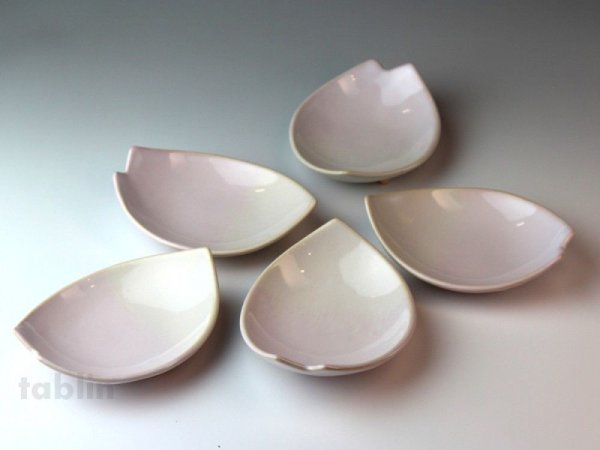 Photo1: Hagi ware Japanese plates Sakura W130mm set of 5