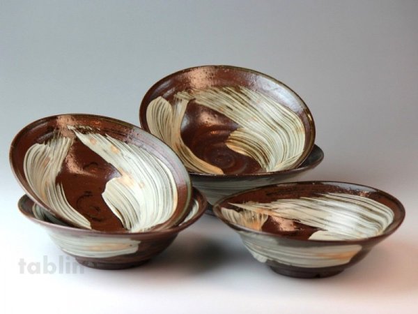 Photo1: Hagi ware Japanese bowls Deep mountains For stew W165mm set of 5