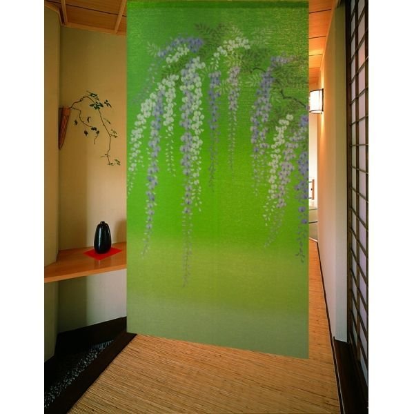 Photo1: Kyoto Noren MS Japanese door curtain Fuji Wisteria green 85 x 150cm