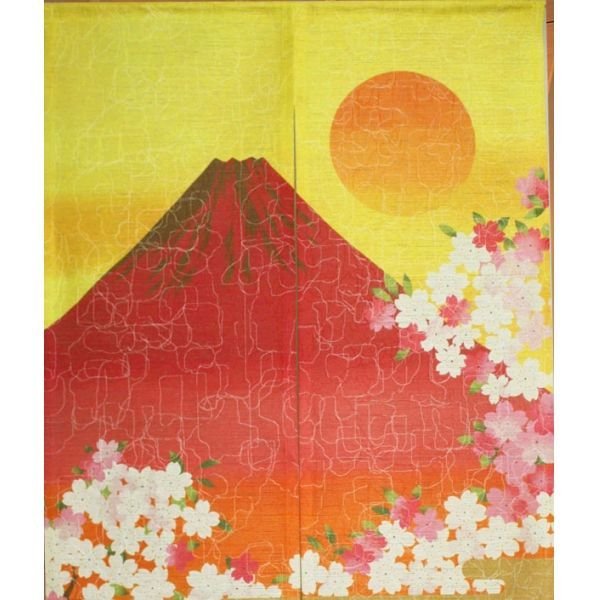 Photo2: Kyoto Noren MS Japanese door curtain Red Mt.Fuji gold 85 x 150cm