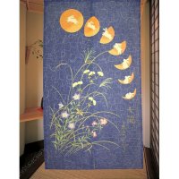 Kyoto Noren MS Japanese door curtain Moon and Rabbits blue 85 x 150cm