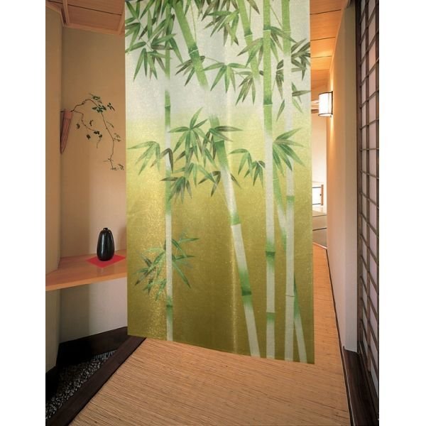Photo1: Kyoto Noren MS Japanese door curtain Takebayashi Bamboos green 85 x 150cm