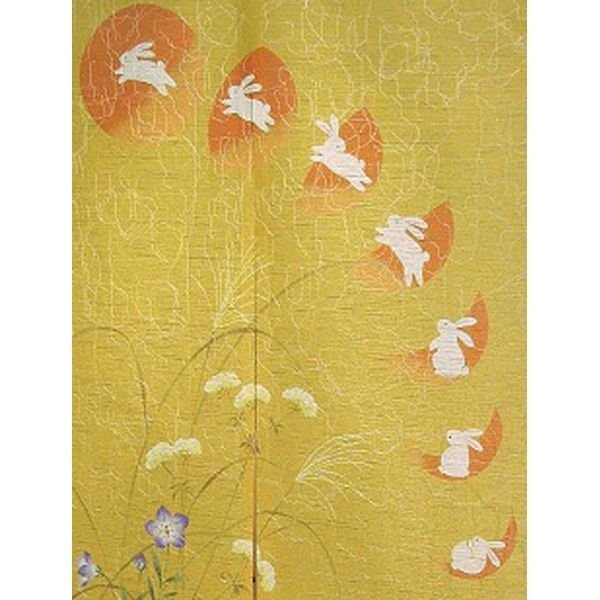 Photo2: Kyoto Noren MS Japanese door curtain Moon and Rabbits gold 85 x 150cm