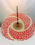 Photo4: Japanese umbrella bull's-eye Bangasa Wagasa bamboo arabesque design sakura red