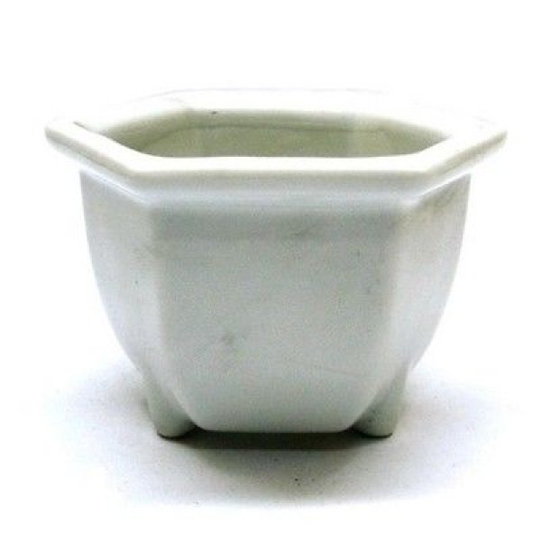 Photo2: Seto porcelain Japanese bonsai plant garden tree flower pot white hexagonal