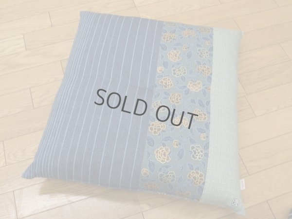 Photo1: Shantan Japanese Cushion IC komaki flower rose blue 55 x 59cm