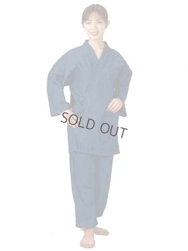 Photo2: Japanese Separated Kimono traditional style denim cotton SAMUE unisex 2 set