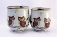 Photo1: Kutani yaki ware Yunomi owl ren Japanese tea cup (set of 2) (1)