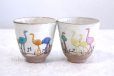 Photo1: Kutani porcelain flamingo Mieko Takegoshi Yunomi Japanese tea cup (set of 2) (1)