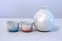 Kutani Porcelain Japanese Sake cup & Sake bottle set Ginsai soroe