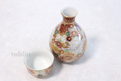 Other Images3: Kutani yaki ware Hanazume High class Japanese Sake cup and Sake bottle set