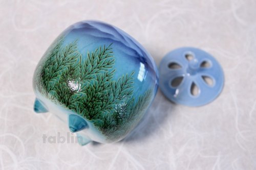 Other Images2: Kutani Porcelain Japanese incense burner Konryurenzan blue H10.5cm