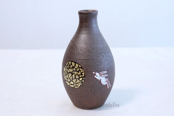Photo2: Kutani yaki ware Tukimi usagi Japanese Sake cup and Sake bottle set