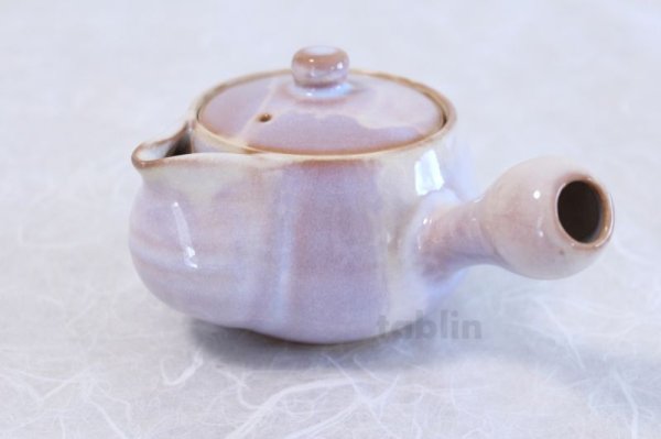 Photo1: Hagi yaki ware Japanese tea pot Purple kyusu with stainless tea strainer 360ml
