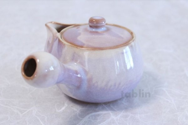 Photo5: Hagi yaki ware Japanese tea pot Purple kyusu with stainless tea strainer 360ml