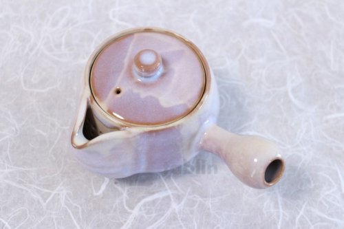 Other Images1: Hagi yaki ware Japanese tea pot Purple kyusu with stainless tea strainer 360ml