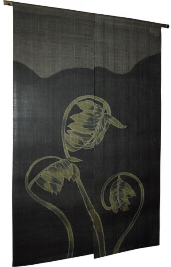 Photo1: Noren Mitsuru Japanese linen door curtain Kakishibu zenmai grass 88 x 150cm